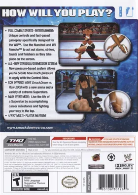 WWE Smackdown vs RAW 2008 box cover back